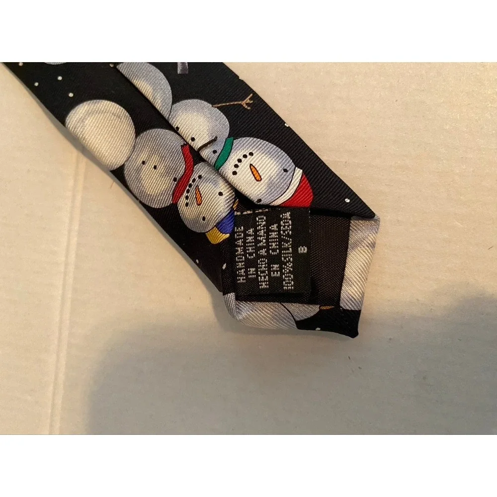 Save the Children Silk Tie Snowman Heaven Christmas Holiday Black Necktie